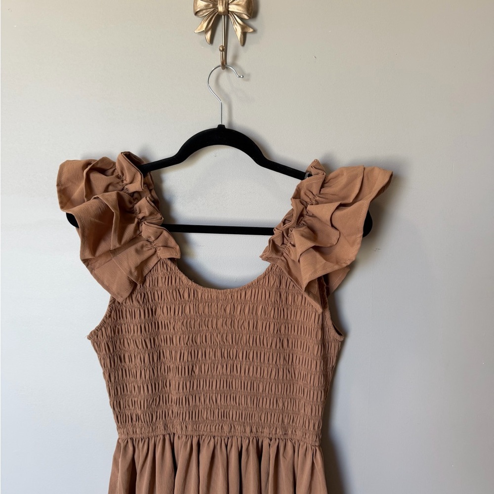Entro Medium Tan Ruffle Midi Dress - Picture 9 of 10